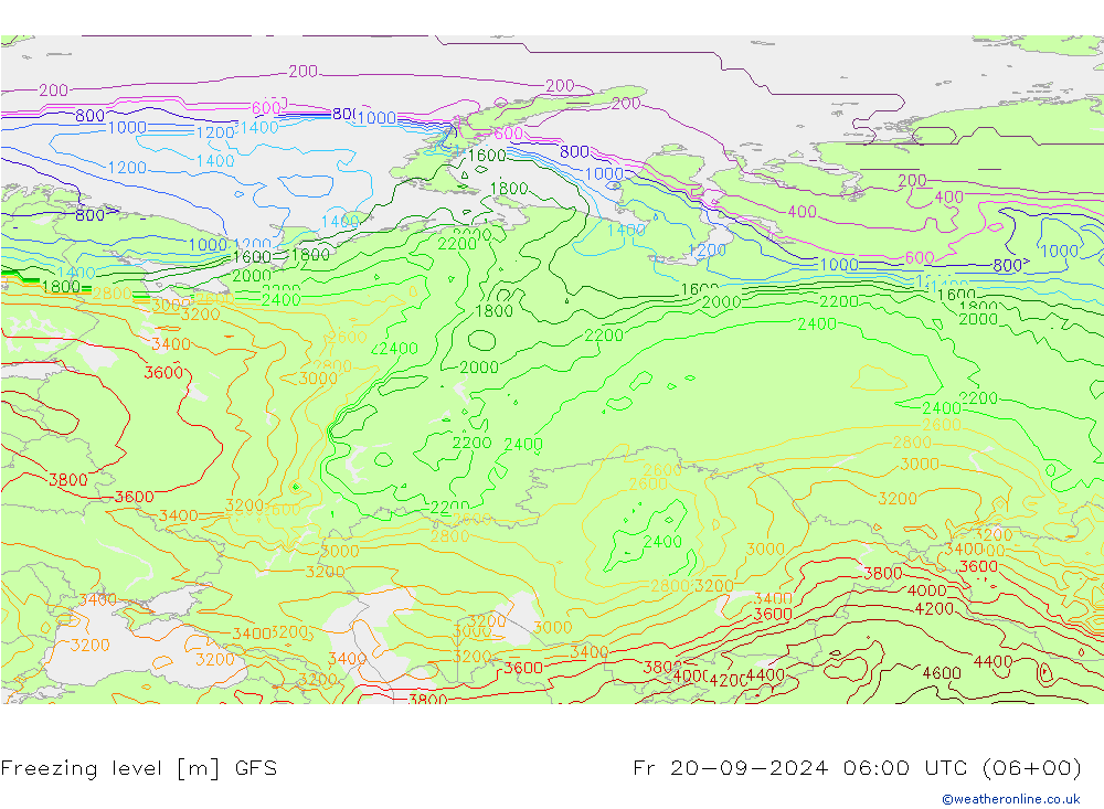 Freezing level GFS Fr 20.09.2024 06 UTC