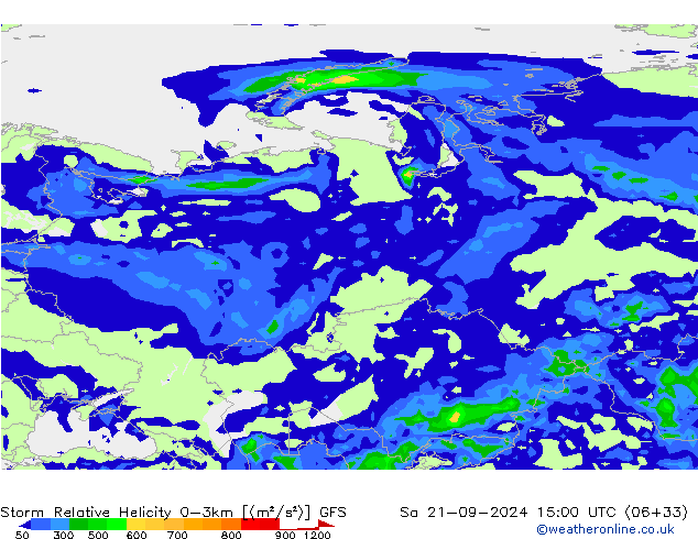 Storm Relative Helicity GFS Sa 21.09.2024 15 UTC