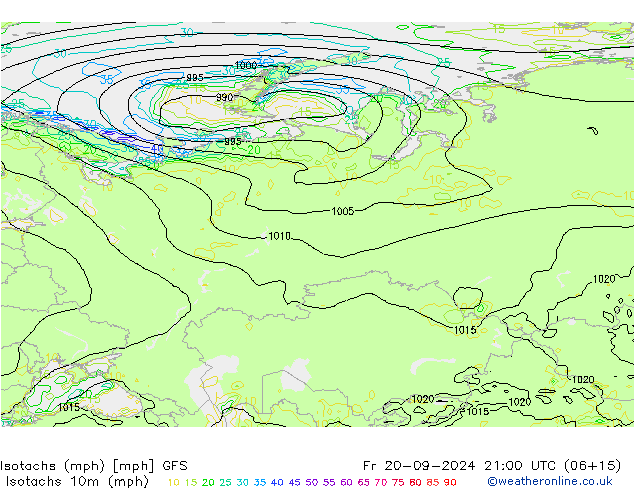 Isotachs (mph) GFS Fr 20.09.2024 21 UTC