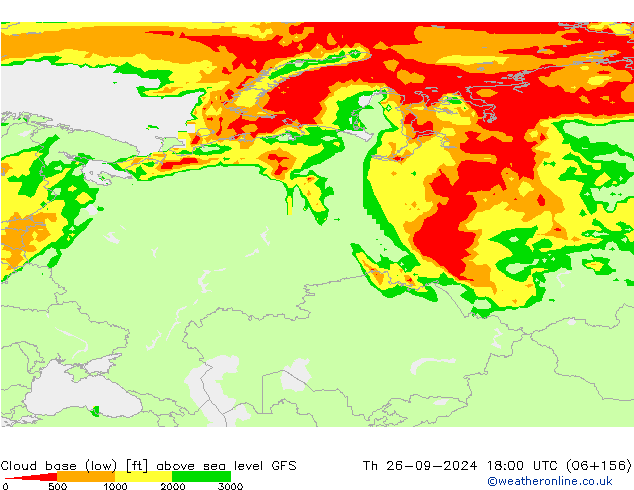 Cloud base (low) GFS czw. 26.09.2024 18 UTC