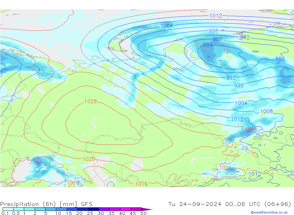 Precipitação (6h) GFS Ter 24.09.2024 06 UTC