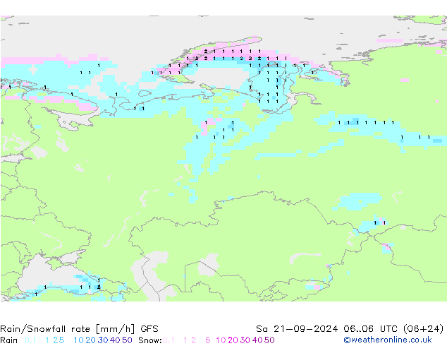 Rain/Snowfall rate GFS sab 21.09.2024 06 UTC