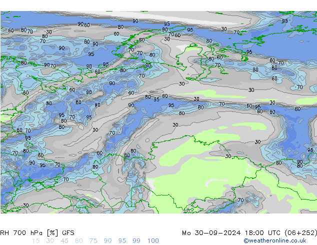 RH 700 hPa GFS Mo 30.09.2024 18 UTC