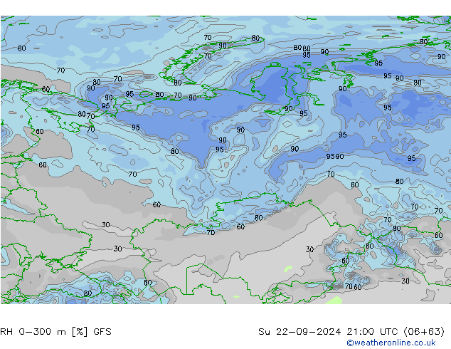 RH 0-300 m GFS Su 22.09.2024 21 UTC