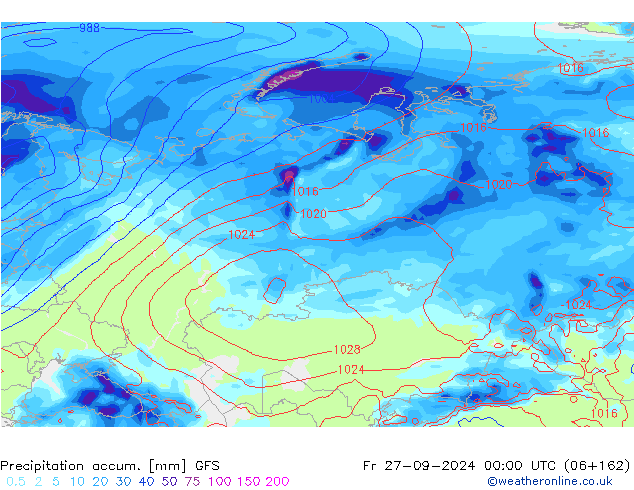 Precipitation accum. GFS Fr 27.09.2024 00 UTC