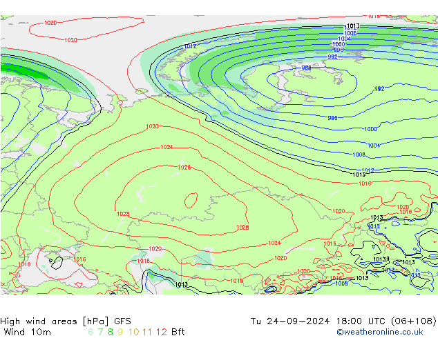 High wind areas GFS mar 24.09.2024 18 UTC