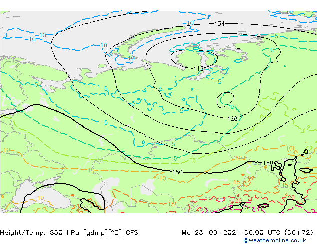 Height/Temp. 850 hPa GFS Mo 23.09.2024 06 UTC