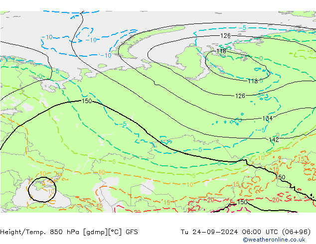 Yükseklik/Sıc. 850 hPa GFS Sa 24.09.2024 06 UTC