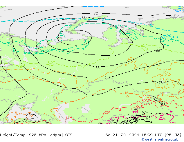 Height/Temp. 925 hPa GFS Sa 21.09.2024 15 UTC