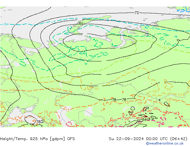 Height/Temp. 925 hPa GFS Ne 22.09.2024 00 UTC