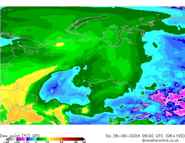 Rosný bod GFS So 28.09.2024 06 UTC