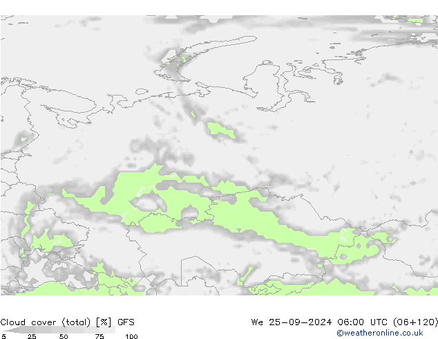 Cloud cover (total) GFS We 25.09.2024 06 UTC