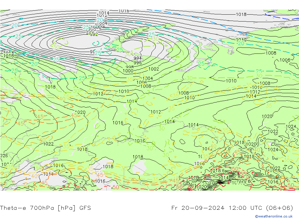 Theta-e 700hPa GFS ven 20.09.2024 12 UTC