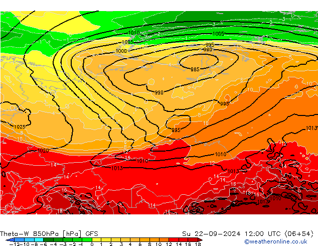 Theta-W 850hPa GFS dim 22.09.2024 12 UTC