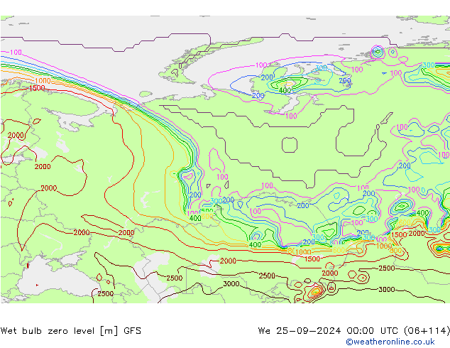 Theta-W Frostgrenze GFS Mi 25.09.2024 00 UTC