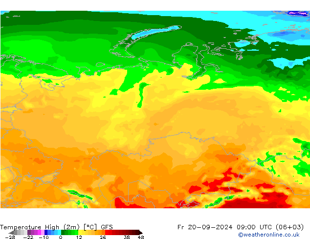 Temp. massima (2m) GFS ven 20.09.2024 09 UTC