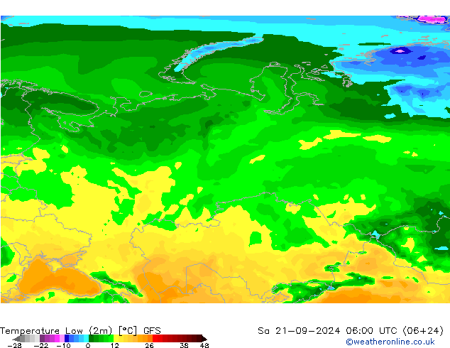 Temp. minima (2m) GFS sab 21.09.2024 06 UTC