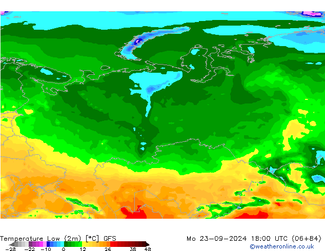 Temperature Low (2m) GFS Mo 23.09.2024 18 UTC