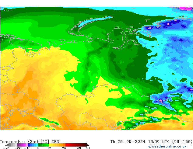 Temperaturkarte (2m) GFS Do 26.09.2024 18 UTC