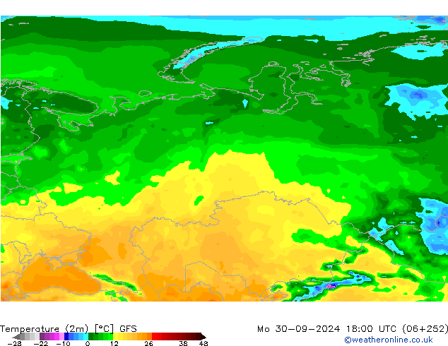 Temperaturkarte (2m) GFS Mo 30.09.2024 18 UTC