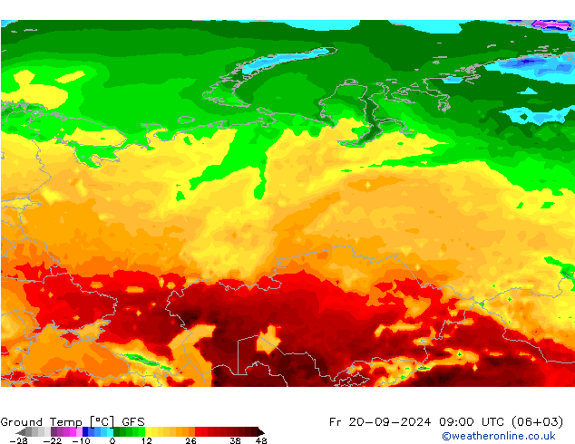 Temp. gruntu GFS pt. 20.09.2024 09 UTC