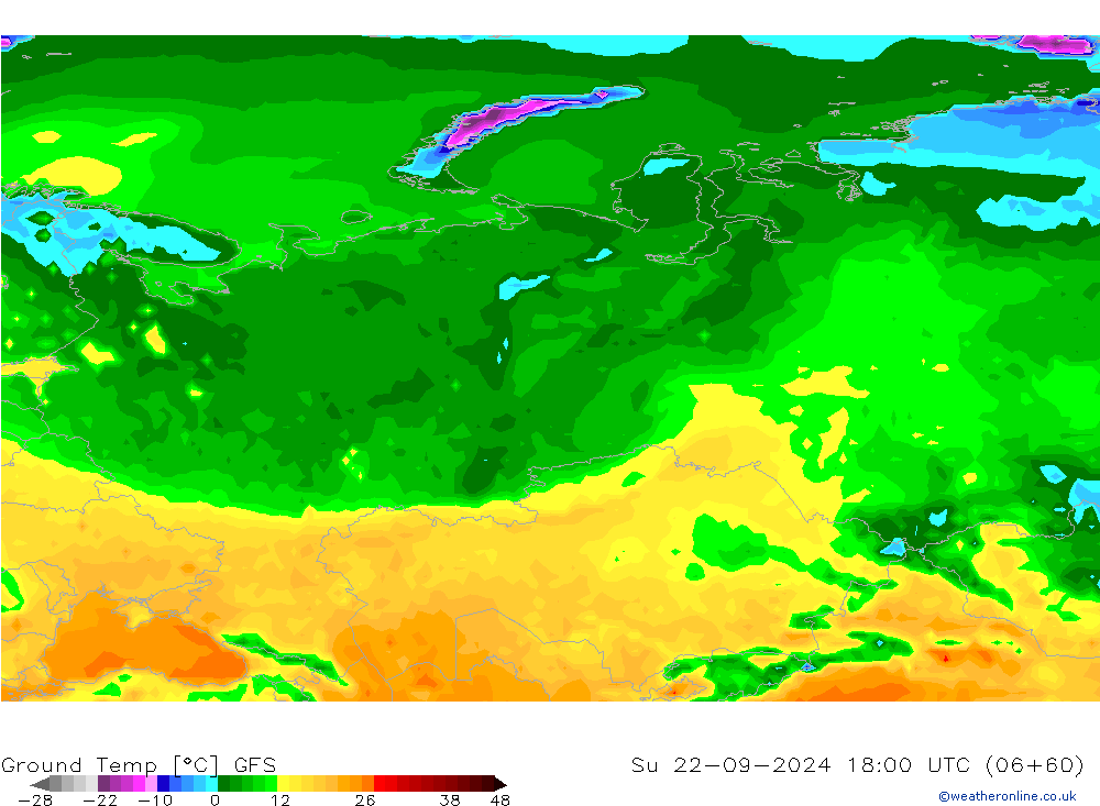 Ground Temp GFS Su 22.09.2024 18 UTC