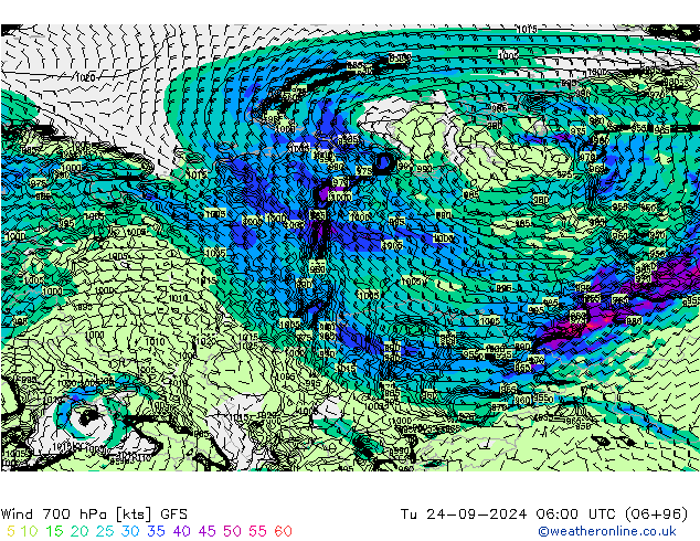 Wind 700 hPa GFS Tu 24.09.2024 06 UTC