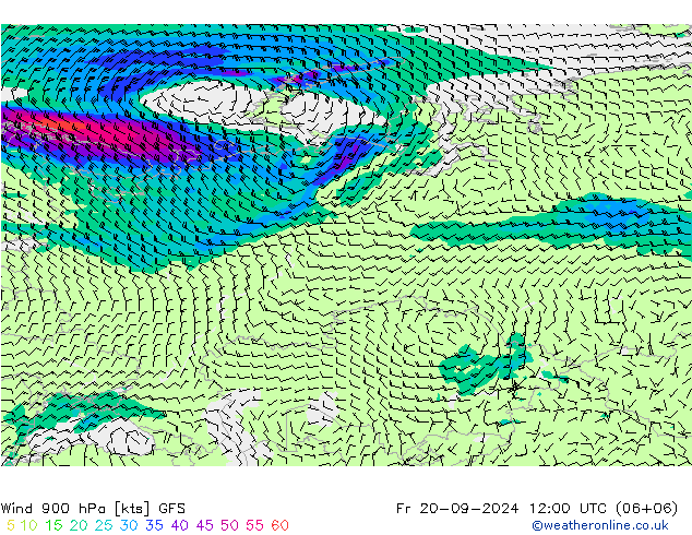 Wind 900 hPa GFS Fr 20.09.2024 12 UTC