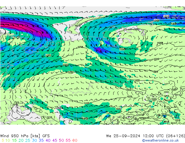 Rüzgar 950 hPa GFS Çar 25.09.2024 12 UTC