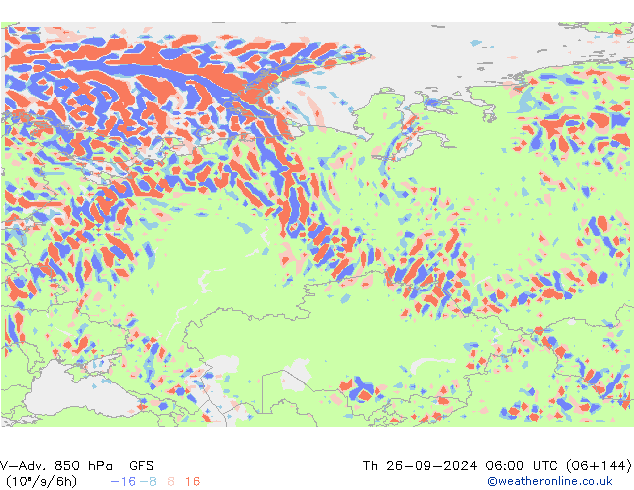 V-Adv. 850 гПа GFS чт 26.09.2024 06 UTC