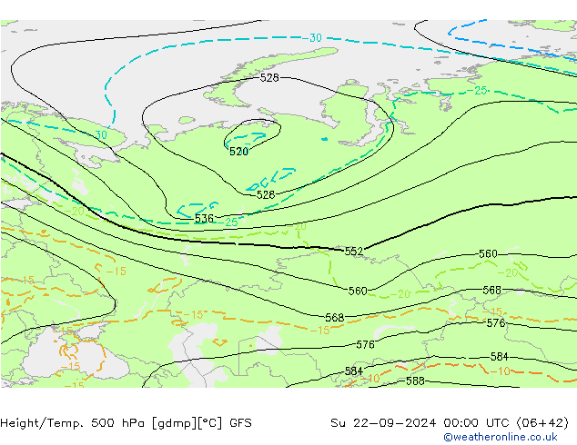 Géop./Temp. 500 hPa GFS dim 22.09.2024 00 UTC