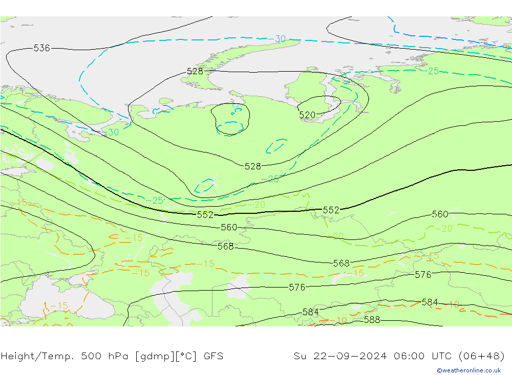 Z500/Rain (+SLP)/Z850 GFS nie. 22.09.2024 06 UTC