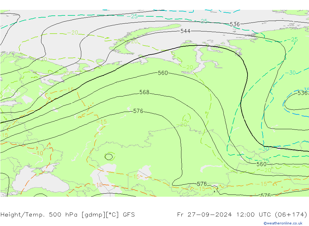 Z500/Yağmur (+YB)/Z850 GFS Cu 27.09.2024 12 UTC