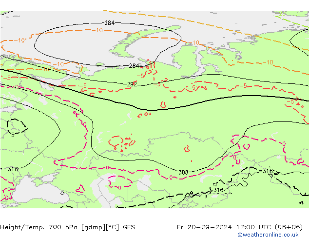 Height/Temp. 700 hPa GFS Fr 20.09.2024 12 UTC