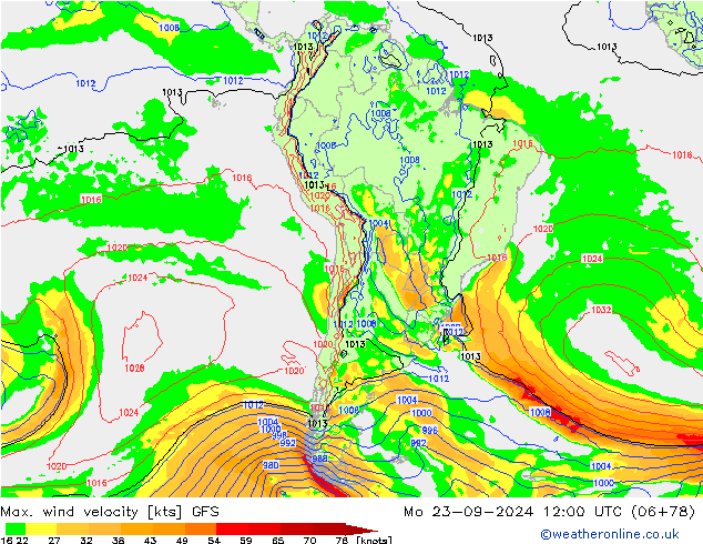 Max. wind velocity GFS Mo 23.09.2024 12 UTC