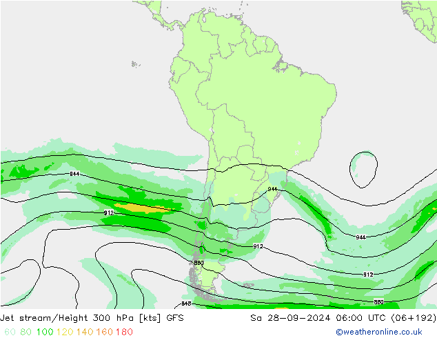 Jet stream/Height 300 hPa GFS Sa 28.09.2024 06 UTC