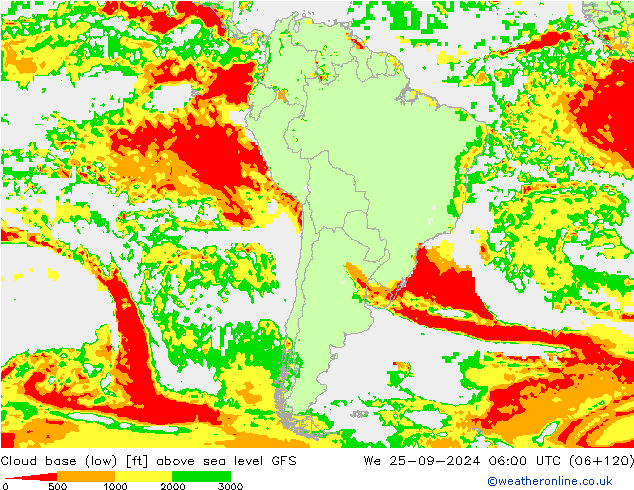 Cloud base (low) GFS mer 25.09.2024 06 UTC