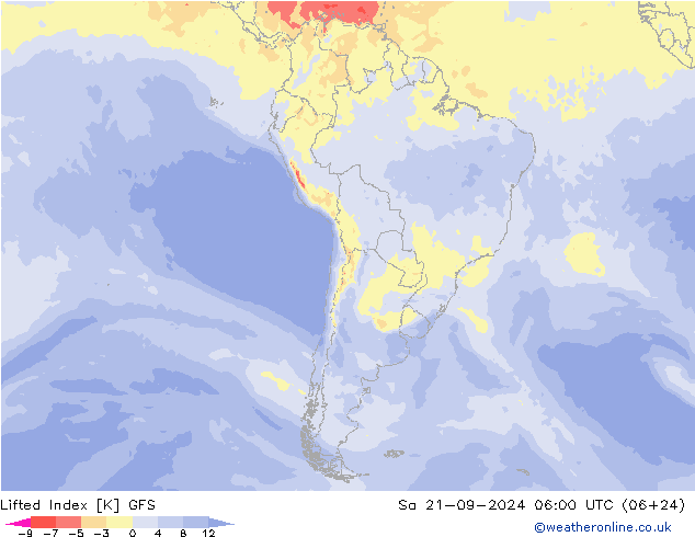 Lifted Index GFS  21.09.2024 06 UTC