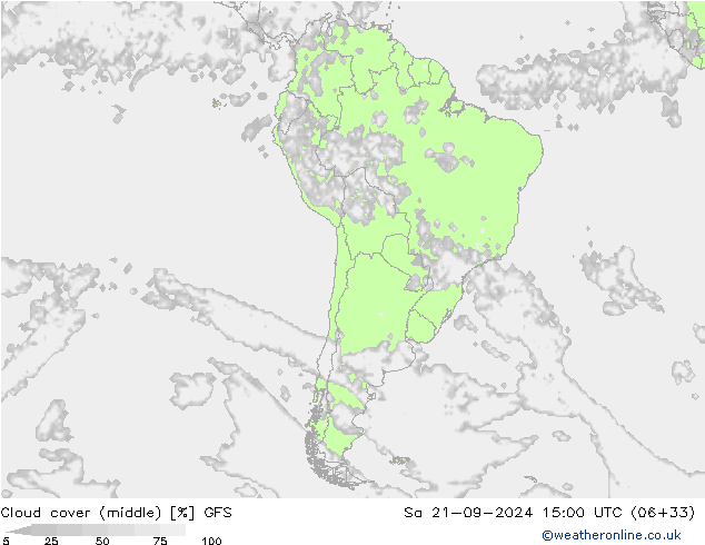 Cloud cover (middle) GFS Sa 21.09.2024 15 UTC