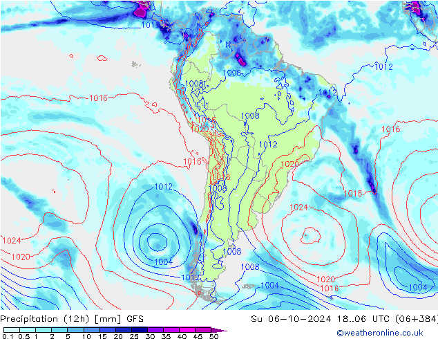 Precipitation (12h) GFS Su 06.10.2024 06 UTC