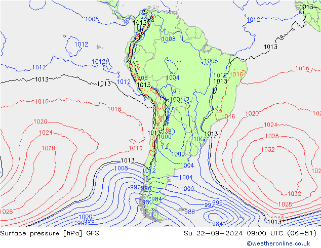 Surface pressure GFS Su 22.09.2024 09 UTC