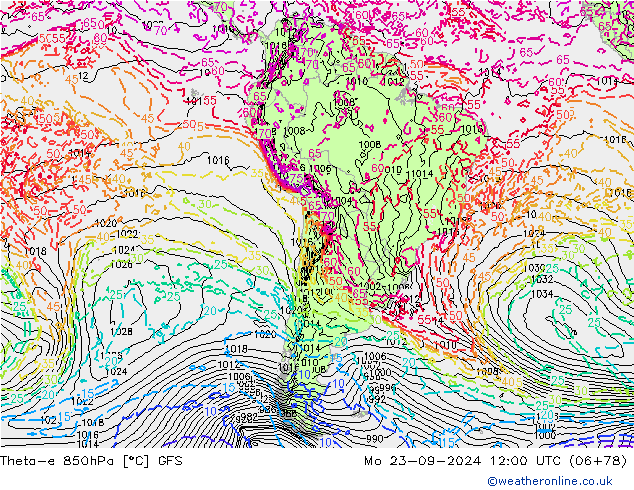 Theta-e 850hPa GFS Mo 23.09.2024 12 UTC