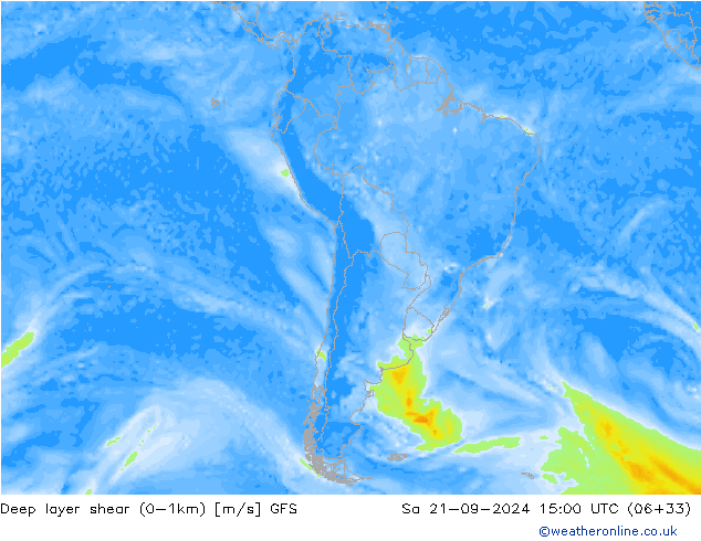 Deep layer shear (0-1km) GFS sab 21.09.2024 15 UTC