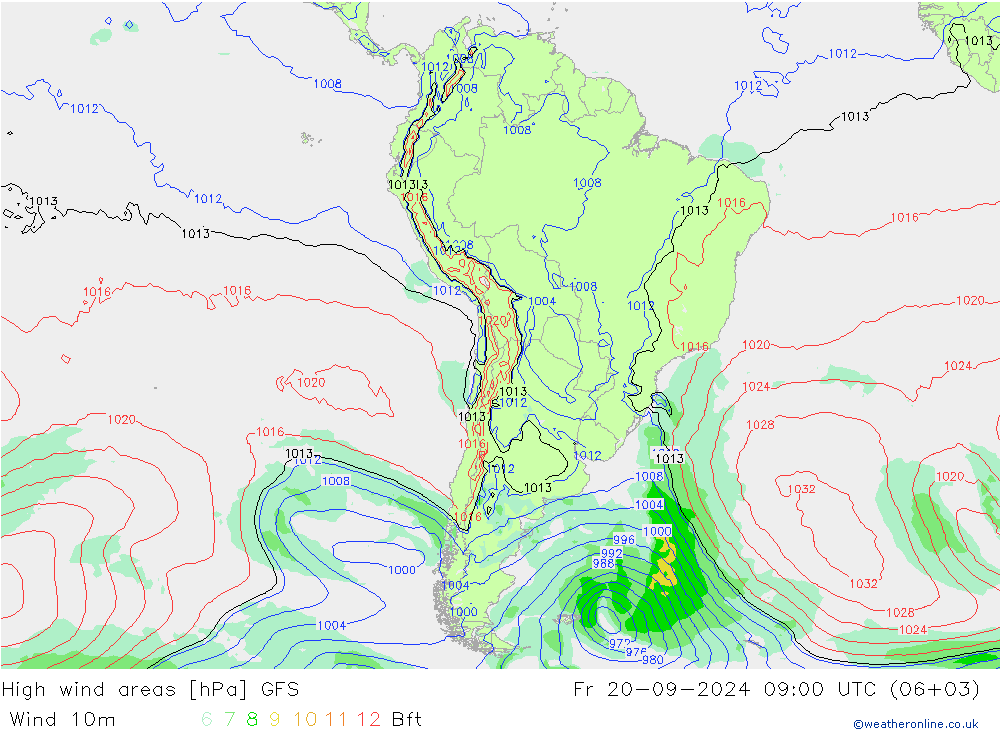 Izotacha GFS pt. 20.09.2024 09 UTC