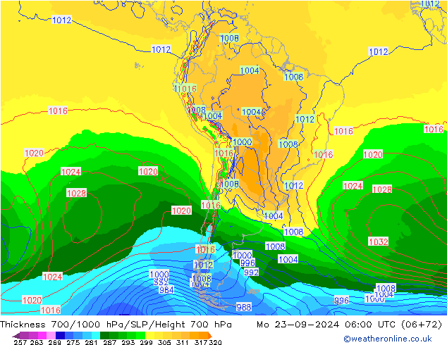 Dikte700-1000 hPa GFS ma 23.09.2024 06 UTC