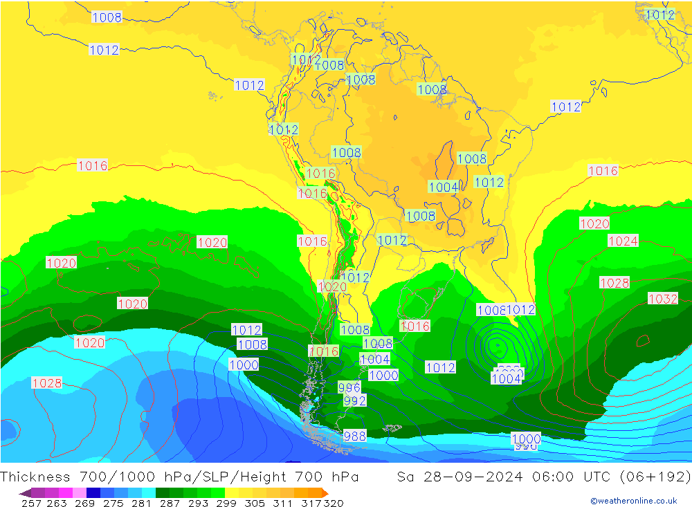 Thck 700-1000 hPa GFS Sa 28.09.2024 06 UTC