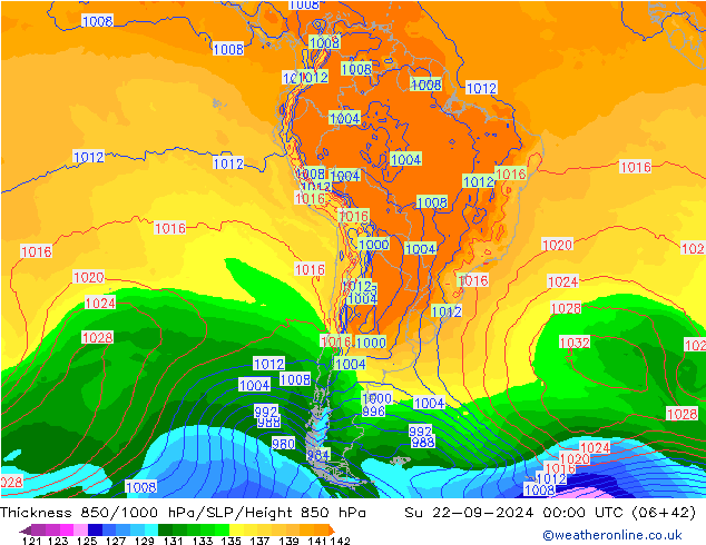 Thck 850-1000 hPa GFS Su 22.09.2024 00 UTC