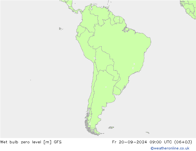 Wet bulb zero level GFS Fr 20.09.2024 09 UTC