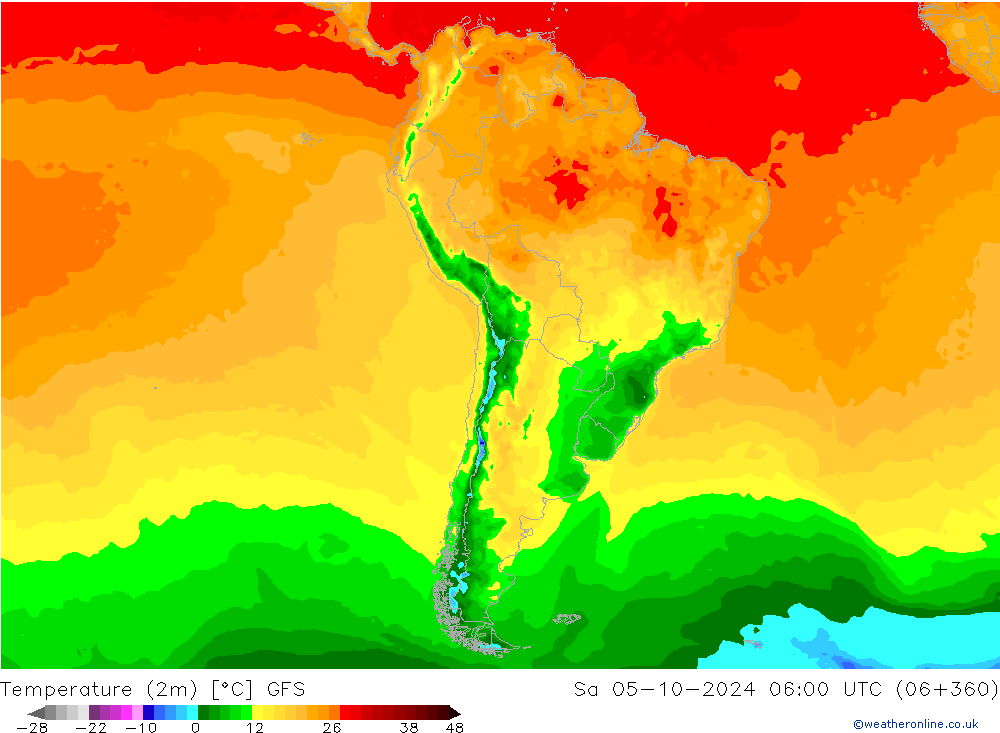 Temperaturkarte (2m) GFS Sa 05.10.2024 06 UTC