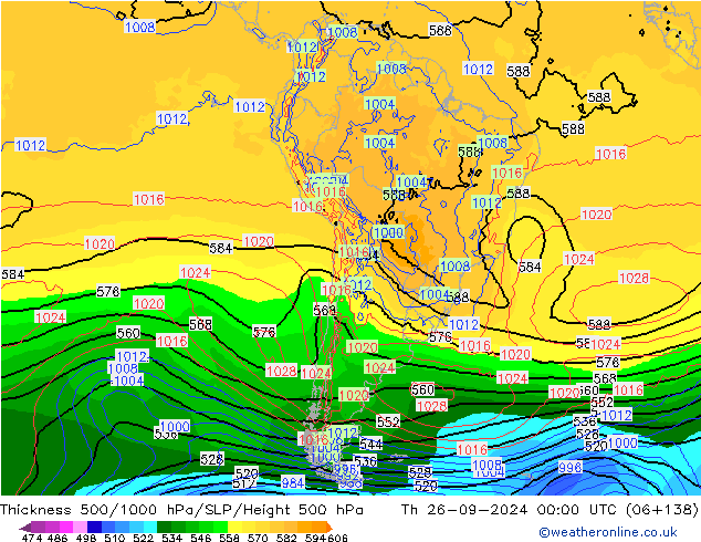 500-1000 hPa Kalınlığı GFS Per 26.09.2024 00 UTC